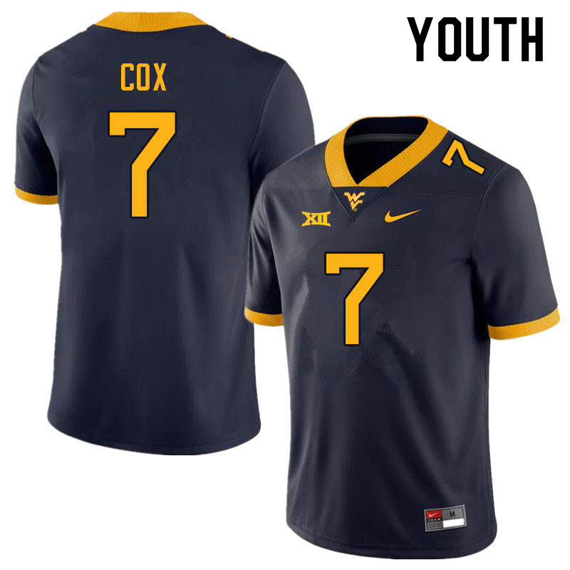 Youth #7 Jasir Cox West Virginia Mountaineers College Football Jerseys Sale-Navy